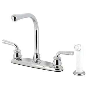 Restoration Two-Handle 4-Hole 8" Centerset Kitchen Faucet with White Side Sprayer