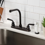 Restoration Two-Handle 4-Hole 8" Centerset Kitchen Faucet with White Side Sprayer