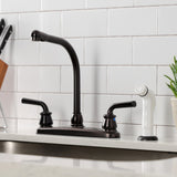 Restoration Two-Handle 4-Hole 8" Centerset Kitchen Faucet with White Side Sprayer