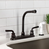 Restoration Two-Handle 4-Hole 8" Centerset Kitchen Faucet with White Side Sprayer