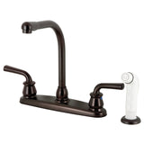 Restoration Two-Handle 4-Hole 8" Centerset Kitchen Faucet with White Side Sprayer