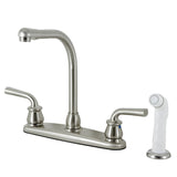 Restoration Two-Handle 4-Hole 8" Centerset Kitchen Faucet with White Side Sprayer