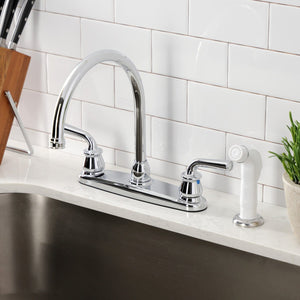 Restoration Two-Handle 4-Hole 8" Centerset Kitchen Faucet with White Side Sprayer