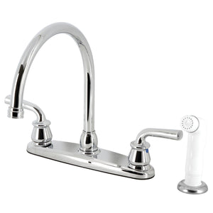 Restoration Two-Handle 4-Hole 8" Centerset Kitchen Faucet with White Side Sprayer