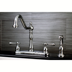 English Vintage Two-Handle 4-Hole 8" Centerset Kitchen Faucet with Side Sprayer