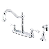 English Vintage Two-Handle 4-Hole 8" Centerset Kitchen Faucet with Side Sprayer