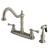 English Vintage Two-Handle 4-Hole 8" Centerset Kitchen Faucet with Side Sprayer