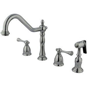 English Country Two-Handle 4-Hole Deck Mount Widespread Kitchen Faucet with Brass Sprayer