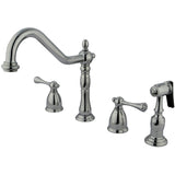 English Country Two-Handle 4-Hole Deck Mount Widespread Kitchen Faucet with Brass Sprayer