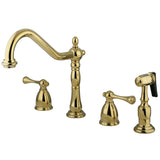 English Country Two-Handle 4-Hole Deck Mount Widespread Kitchen Faucet with Brass Sprayer