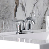 Manhattan Two-Handle 3-Hole Deck Mount 4" Centerset Bathroom Faucet with Pop-Up Drain