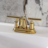 Manhattan Two-Handle 3-Hole Deck Mount 4" Centerset Bathroom Faucet with Pop-Up Drain