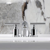 Manhattan Two-Handle 3-Hole Deck Mount Mini-Widespread Bathroom Faucet with Pop-Up Drain