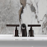 Manhattan Two-Handle 3-Hole Deck Mount Mini-Widespread Bathroom Faucet with Pop-Up Drain