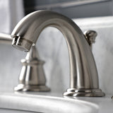 Restoration Two-Handle 3-Hole Deck Mount Widespread Bathroom Faucet with Retail Pop-Up Drain