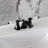 American Patriot Two-Handle 3-Hole Deck Mount Mini-Widespread Bathroom Faucet with Plastic Pop-Up