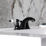 American Patriot Two-Handle 3-Hole Deck Mount Mini-Widespread Bathroom Faucet with Plastic Pop-Up