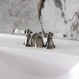 American Patriot Two-Handle 3-Hole Deck Mount Mini-Widespread Bathroom Faucet with Plastic Pop-Up