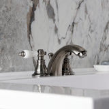 American Patriot Two-Handle 3-Hole Deck Mount Mini-Widespread Bathroom Faucet with Plastic Pop-Up