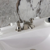 American Patriot Two-Handle 3-Hole Deck Mount Mini-Widespread Bathroom Faucet with Plastic Pop-Up