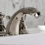 American Patriot Two-Handle 3-Hole Deck Mount Mini-Widespread Bathroom Faucet with Plastic Pop-Up