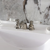 Victorian Two-Handle 3-Hole Deck Mount Mini-Widespread Bathroom Faucet with Pop-Up Drain