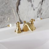 American Patriot Two-Handle 3-Hole Deck Mount Mini-Widespread Bathroom Faucet with Plastic Pop-Up