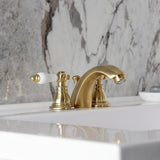 American Patriot Two-Handle 3-Hole Deck Mount Mini-Widespread Bathroom Faucet with Plastic Pop-Up