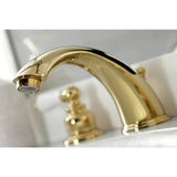 Victorian Two-Handle 3-Hole Deck Mount Widespread Bathroom Faucet with Brass Pop-Up Drain