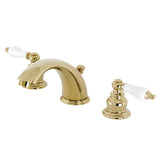 Victorian Two-Handle 3-Hole Deck Mount Widespread Bathroom Faucet with Brass Pop-Up Drain