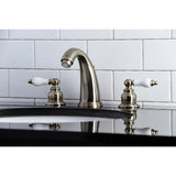 Victorian Two-Handle 3-Hole Deck Mount Widespread Bathroom Faucet with Retail Pop-Up Drain