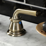 Restoration Two-Handle 3-Hole Deck Mount Widespread Bathroom Faucet with Retail Pop-Up Drain