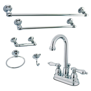 Double-Handle 3-Hole Deck Mount 4-Inch Centerset Bathroom Faucet with 5-Piece Bathroom Accessories Kit