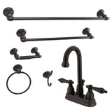 Double-Handle 3-Hole Deck Mount 4-Inch Centerset Bathroom Faucet with 5-Piece Bathroom Accessories Kit