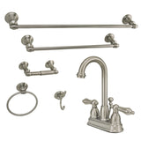 Double-Handle 3-Hole Deck Mount 4-Inch Centerset Bathroom Faucet with 5-Piece Bathroom Accessories Kit