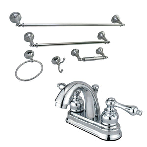 Double-Handle 3-Hole Deck Mount 4-Inch Centerset Bathroom Faucet with 5-Piece Bathroom Accessories Kit