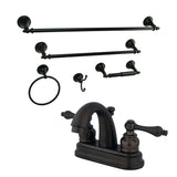 Double-Handle 3-Hole Deck Mount 4-Inch Centerset Bathroom Faucet with 5-Piece Bathroom Accessories Kit