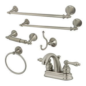 Double-Handle 3-Hole Deck Mount 4-Inch Centerset Bathroom Faucet with 5-Piece Bathroom Accessories Kit