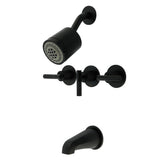 Convergent Triple-Handle Tub and Shower Faucet with Knurled Handle