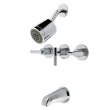 Convergent Triple-Handle Tub and Shower Faucet with Knurled Handle