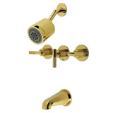 Convergent Triple-Handle Tub and Shower Faucet with Knurled Handle