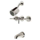 Convergent Triple-Handle Tub and Shower Faucet with Knurled Handle