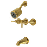 Convergent Triple-Handle Tub and Shower Faucet with Knurled Handle