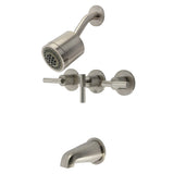 Convergent Triple-Handle Tub and Shower Faucet with Knurled Handle