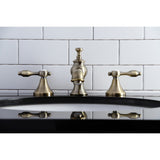 Tudor Two-Handle 3-Hole Deck Mount Widespread Bathroom Faucet with Brass Pop-Up Drain