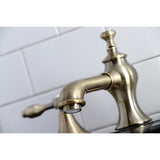 Tudor Two-Handle 3-Hole Deck Mount Widespread Bathroom Faucet with Brass Pop-Up Drain