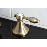 Tudor Two-Handle 3-Hole Deck Mount Widespread Bathroom Faucet with Brass Pop-Up Drain