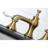 Vintage Two-Handle 3-Hole Deck Mount Widespread Bathroom Faucet with Brass Pop-Up Drain