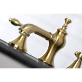 Tudor Two-Handle 3-Hole Deck Mount Widespread Bathroom Faucet with Brass Pop-Up Drain