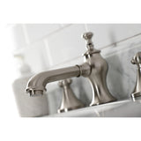 Vintage Two-Handle 3-Hole Deck Mount Widespread Bathroom Faucet with Brass Pop-Up Drain